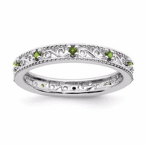 Classic Engagement Rings For Elegant Glam-Sterling Silver Stackable Expressions Peridot Filigree Ring