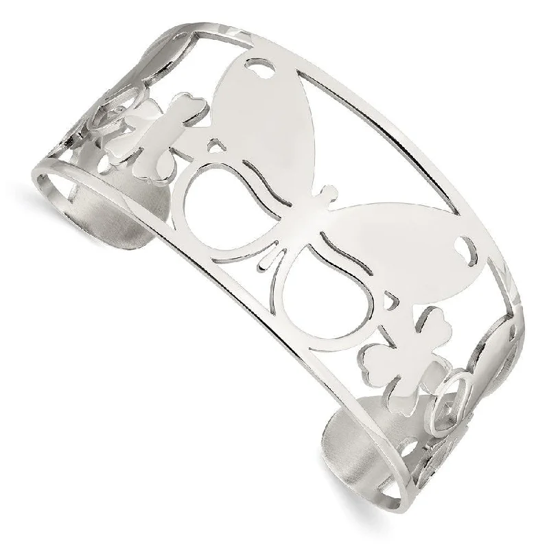 Timeless Bangle Bracelets For Everyday Wear-Stainless Steel Polished Butterfly Cuff Bangle