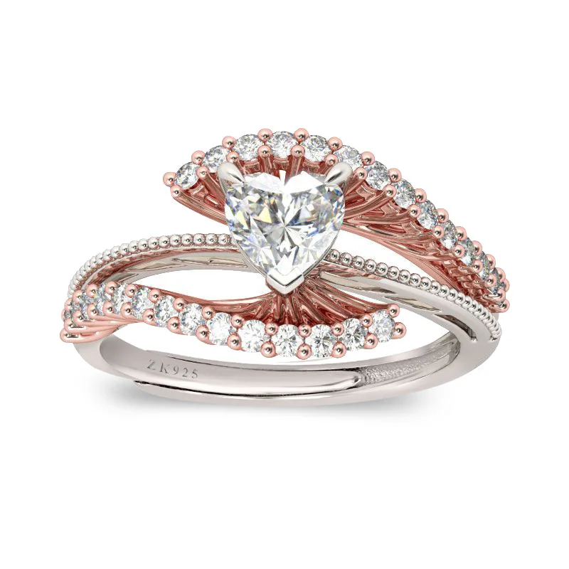 Classic Engagement Rings For Timeless Style-Zarkan Wave of Heart American Diamond 925 Silver Ring