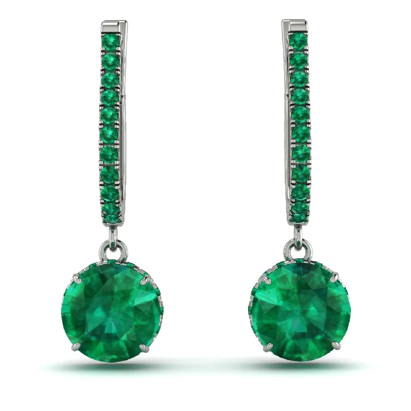 Silver Drop Earrings For Chic Glam-Emerald Dangle Earrings With Hidden Halo - Adaline No. 21