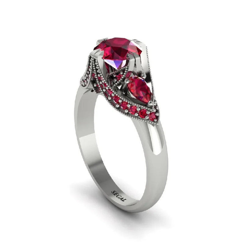 Custom Stackable Wedding Rings For Unique Styles-Ruby Vintage Round Cut Engagement Ring - Kali No. 57