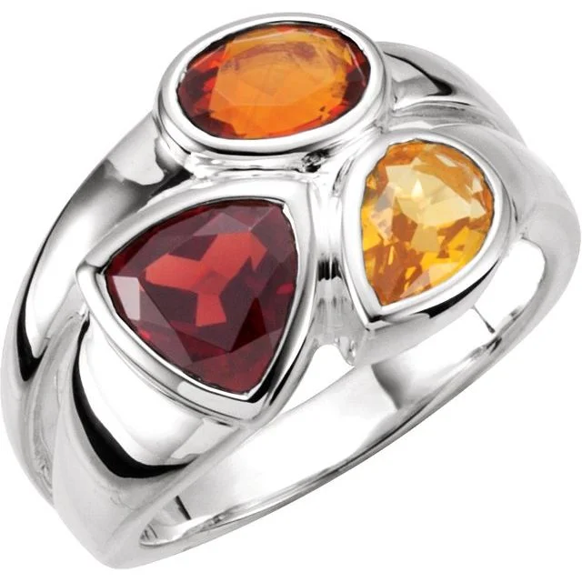 Simple Gemstone Wedding Rings For Elegant Wear-Sterling Silver Mozambique Garnet, Madeira Citrine, & Citrine Ring