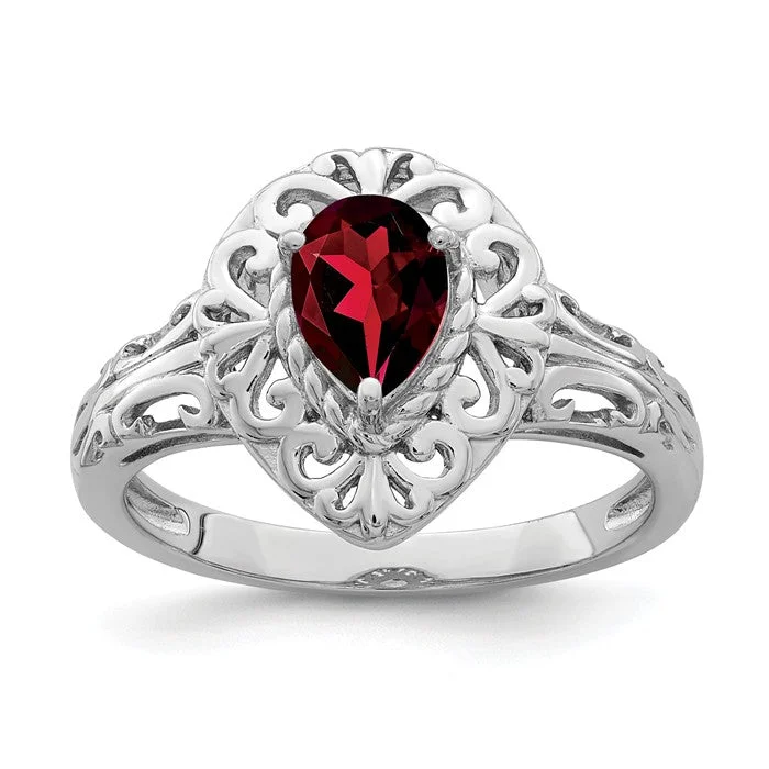 Gorgeous Engagement Rings For Memorable Proposals-Sterling Silver Filigree Garnet Teardrop Pear Ring