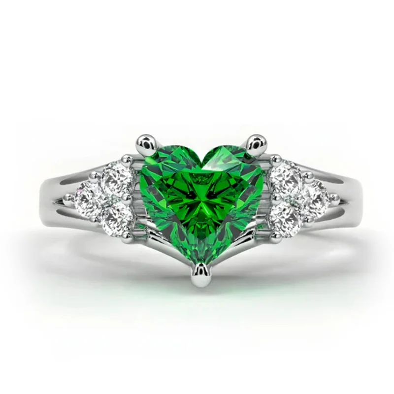 Elegant Sapphire Rings For Luxury Appeal-Crystal Love Emerald AD Heart Adjustable Engagement Ring