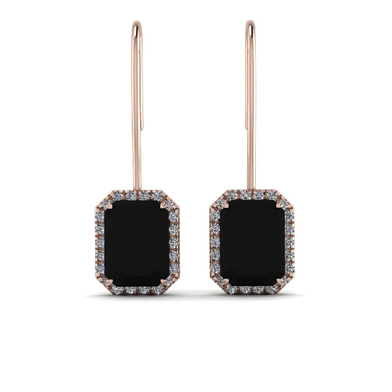 Sparkling Crystal Earrings For Evening Glam-Halo Emerald Cut Black Diamond Earrings - Izabella No. 8