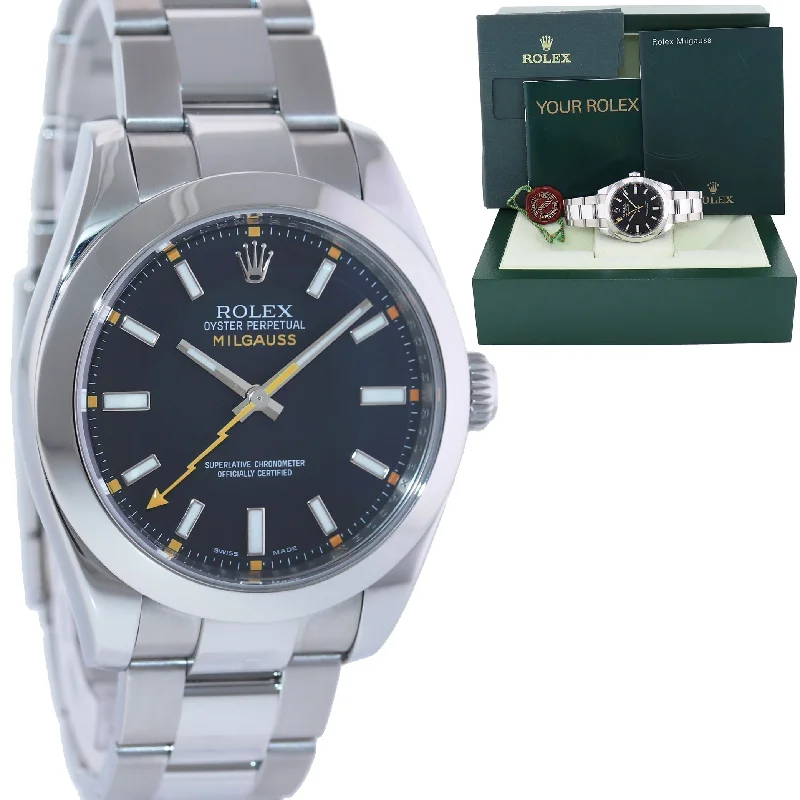 Vintage-Inspired Watches For Retro Style-MINT Rolex Milgauss 40mm Orange Black 116400 Stainless Steel Watch Box