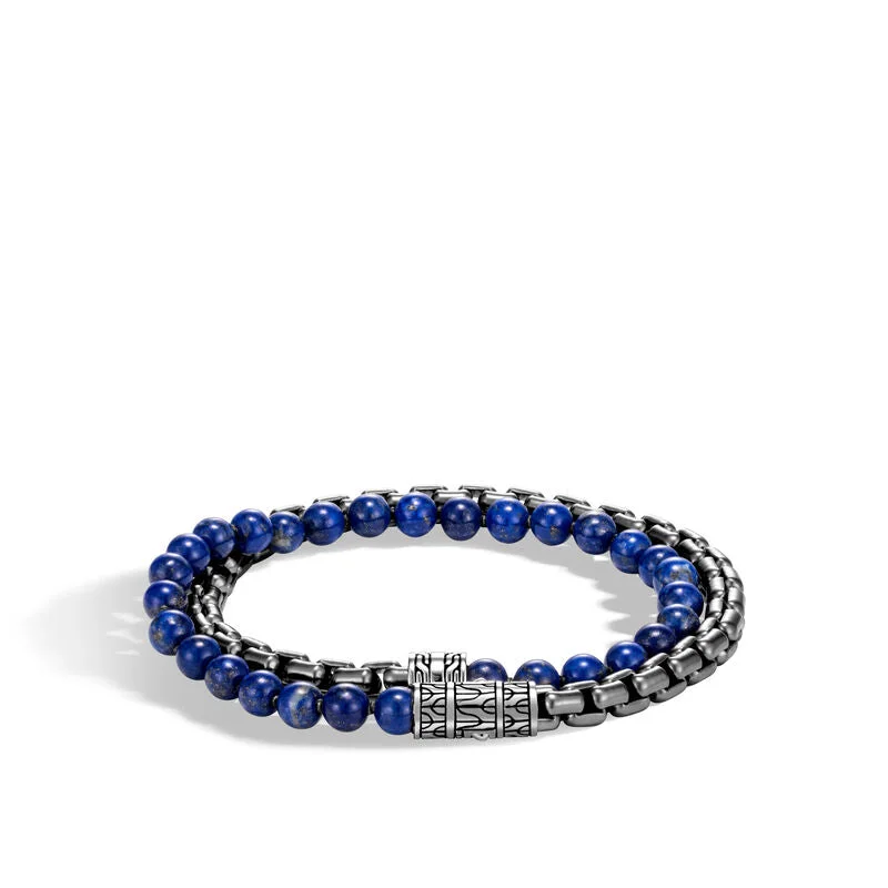 Beautiful Vintage Bracelets For Retro Style-John Hardy Box Chain Wrap Bracelet with Lapis Lazuli BMS90289SMBRDLPZ