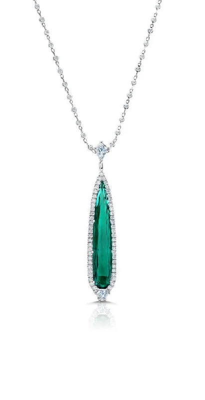 Uneek Precious Collection Halo Pear Shaped Indicolite Tourmaline Opera Necklace