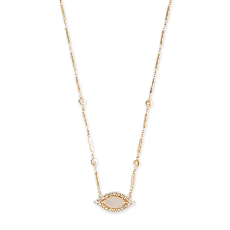 PAVE OPAL CENTER EYE DIAMOND SMOOTH BAR NECKLACE