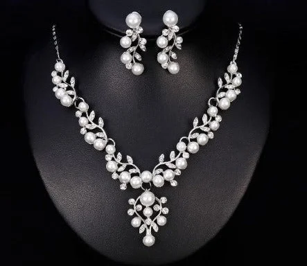 Prom l Wedding l 3 Pcs SILVER~GOLD Jewelry Set l Rhinestone Earrings l Necklace JS-025