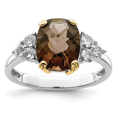 Custom Stackable Wedding Rings For Unique Styles-Sterling Silver And 14k Gold Smoky Quartz And White Topaz Ring