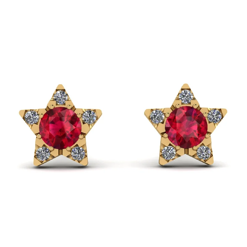 Beautiful Crystal Earrings For Special Events-Star Halo Ruby Earrings - Zelda No. 10