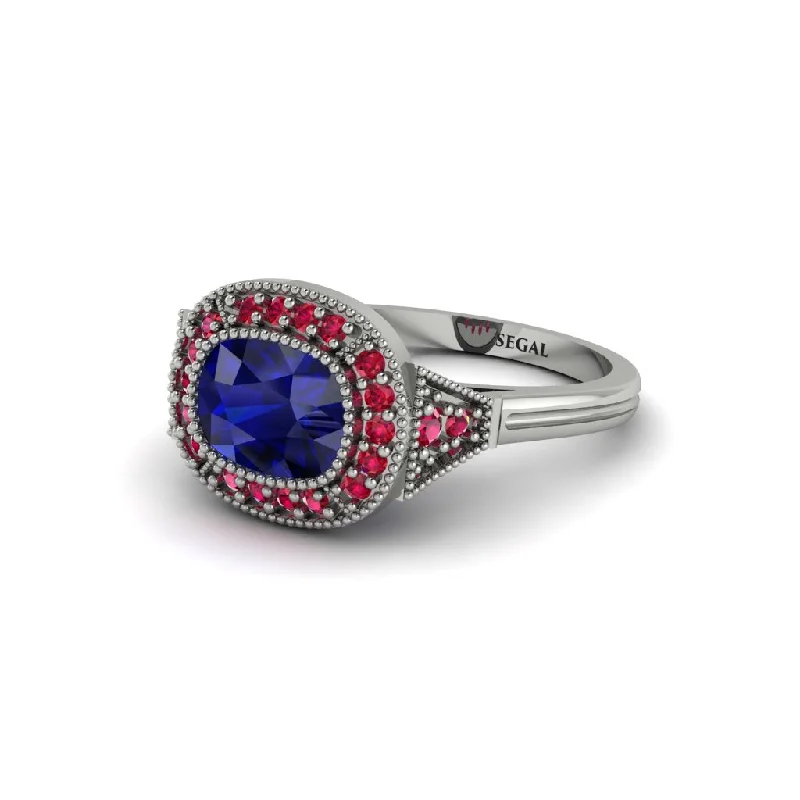 Sparkling Diamond Engagement Rings For Brides-Cushion Cut Sapphire Milgrain Halo Engagement Ring - Blake No. 60