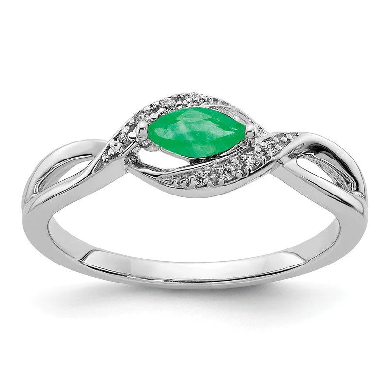 Gorgeous Gemstone Rings For Statement Fashion-14k White Gold Diamond & Genuine Marquise Emerald Ring