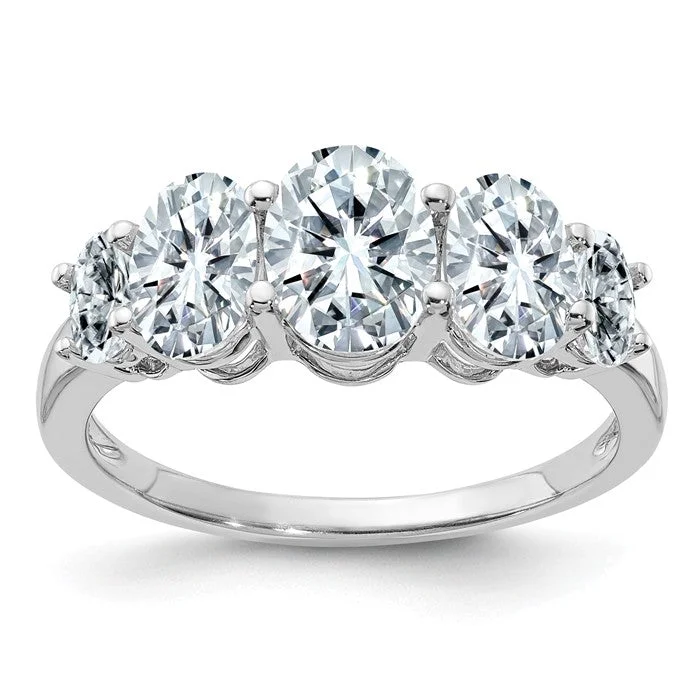 Sparkling Gemstone Rings For Fashion-Forward Looks-14k White Gold 3.5 CTW 5 Stone Oval Moissanite Ring