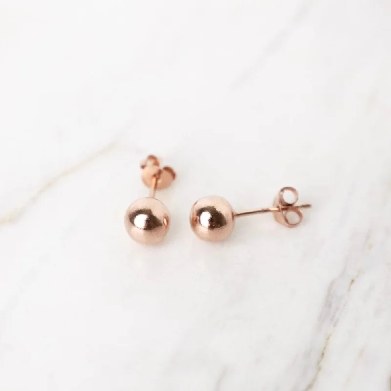 Sparkling Stud Earrings For Special Days-6mm Rose Gold Plated Sterling Silver Ball Earrings