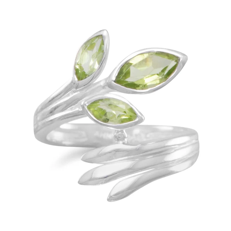 Custom Birthstone Rings For Personalized Jewelry-Sterling Silver Peridot Marquise Wrap Ring