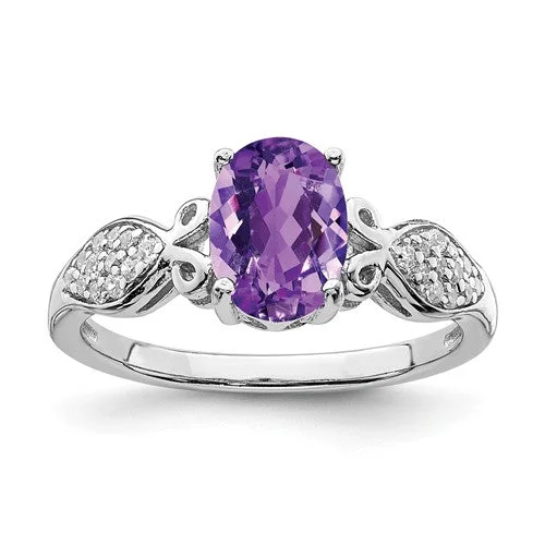 Beautiful Wedding Bands For Elegant Occasions-Sterling Silver Oval Amethyst And White CZ Ring