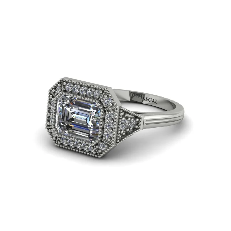 Stunning Gold Wedding Bands For Timeless Style-Emerald Cut Diamond Milgrain Halo Engagement Ring - Juniper No. 3