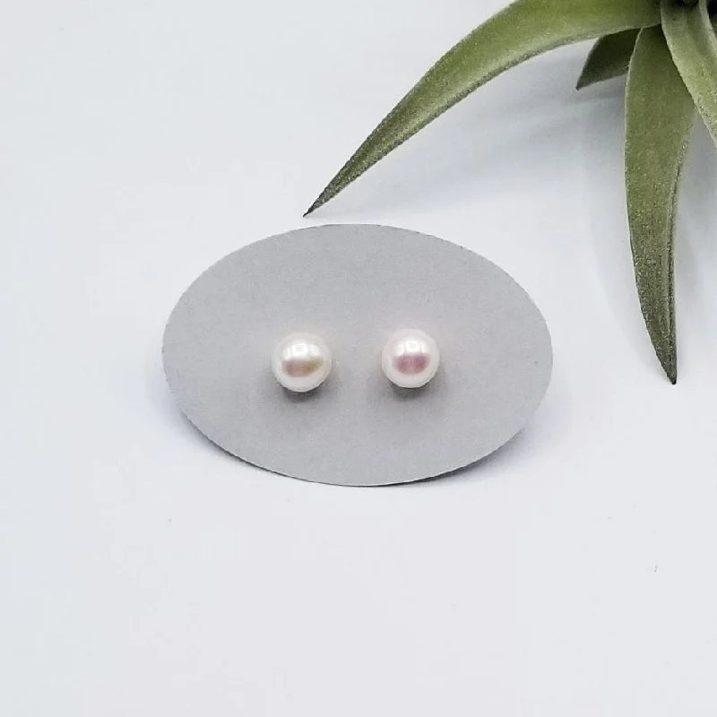 Trendy Hoop Earrings For Casual Fashion-7mm White Freshwater Pearl Post Earrings