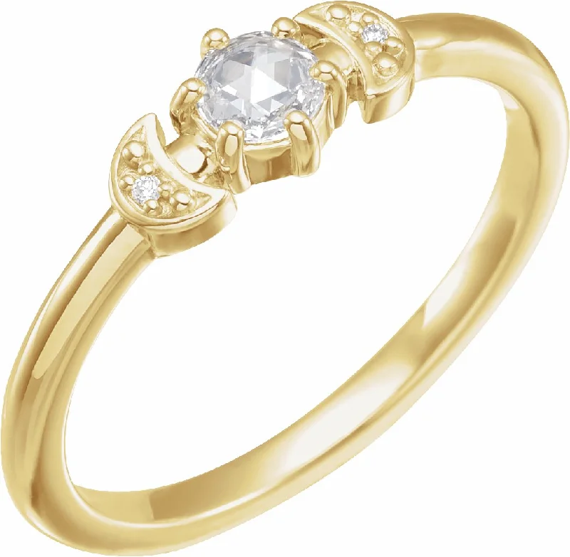 Gorgeous Wedding Rings For Bridal Glam-14k Gold 1/6 CTW Natural Rose Cut Diamond Moon Stackable Ring