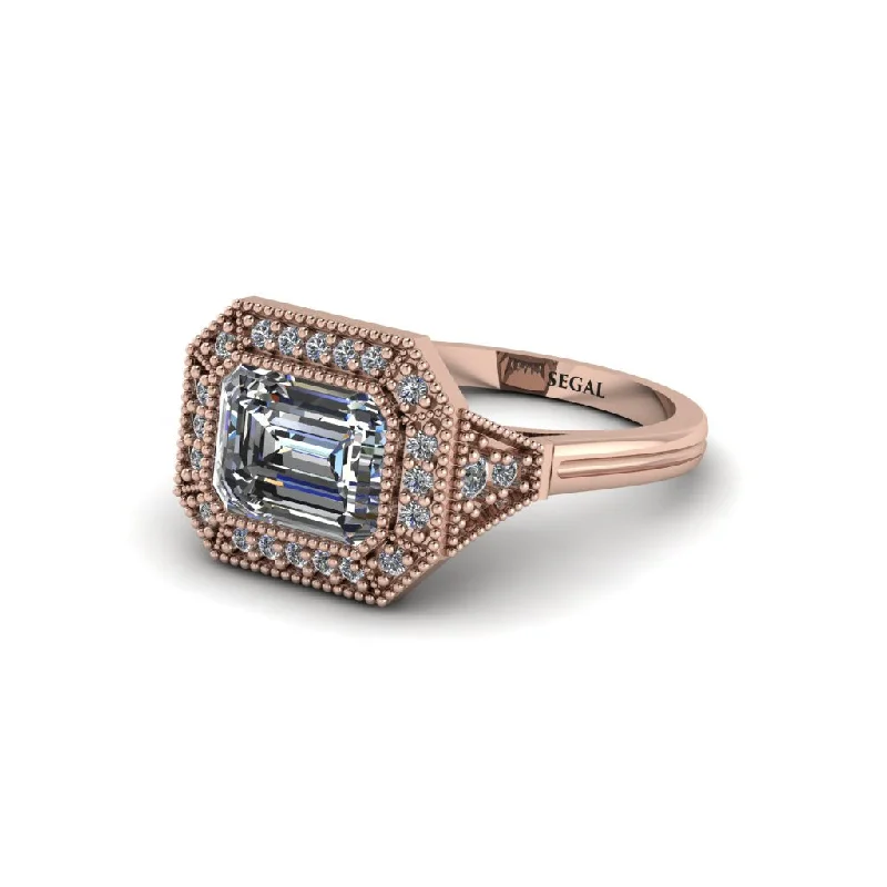 Gorgeous Platinum Engagement Rings For Luxury Brides-Emerald Cut Diamond Milgrain Halo Engagement Ring - Juniper No. 2