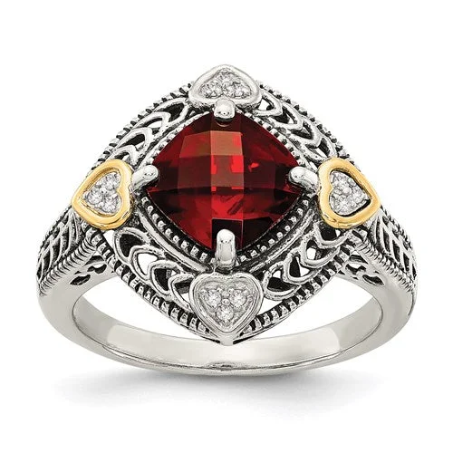 Unique Custom Engagement Rings For Brides-Shey Couture Sterling Silver w/ 14k Gold Accents Cushion Garnet Ring