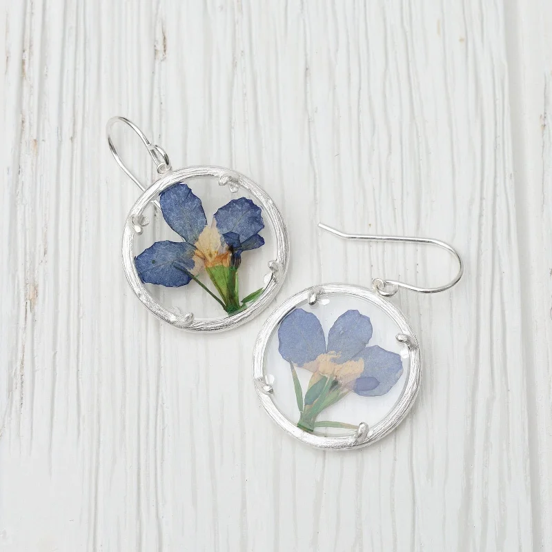 Fashionable Drop Earrings For Evening Wear-Lobelia Small Glass Botanical Earrings - Recycled Sterling Silver