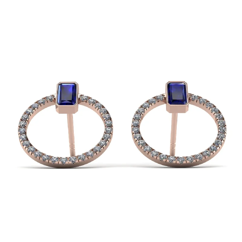 Handmade Silver Earrings For Unique Gifts-Emerald Cut Circle Sapphire Earrings - Oaklyn No. 14