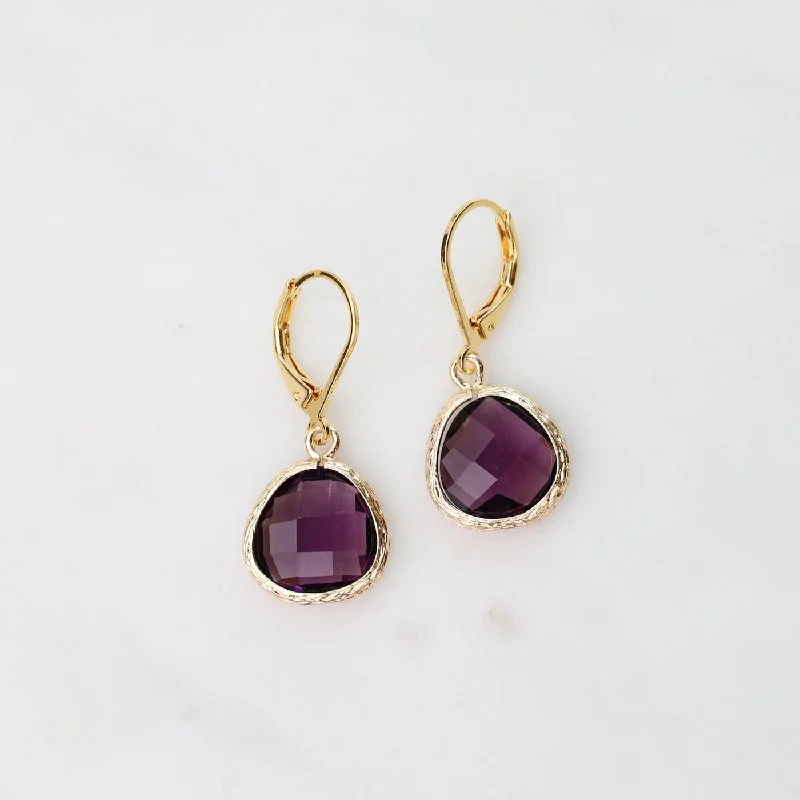 Vintage Drop Earrings For Classic Fashion-Gold Plated Plum Lever Back Earrings