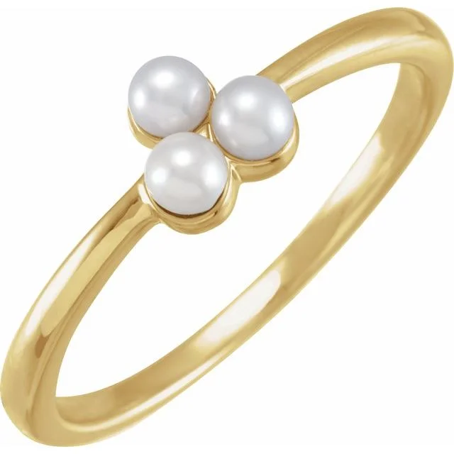 Elegant Rose Gold Rings For Stylish Fashion-14K Yellow or White Gold Cultured Freshwater Pearl Cluster Ring