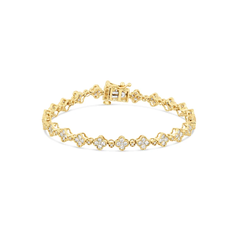 Classic Bracelet Sets For Stylish Layered Looks-14K Yellow gold Clover Link Diamond Bracelet