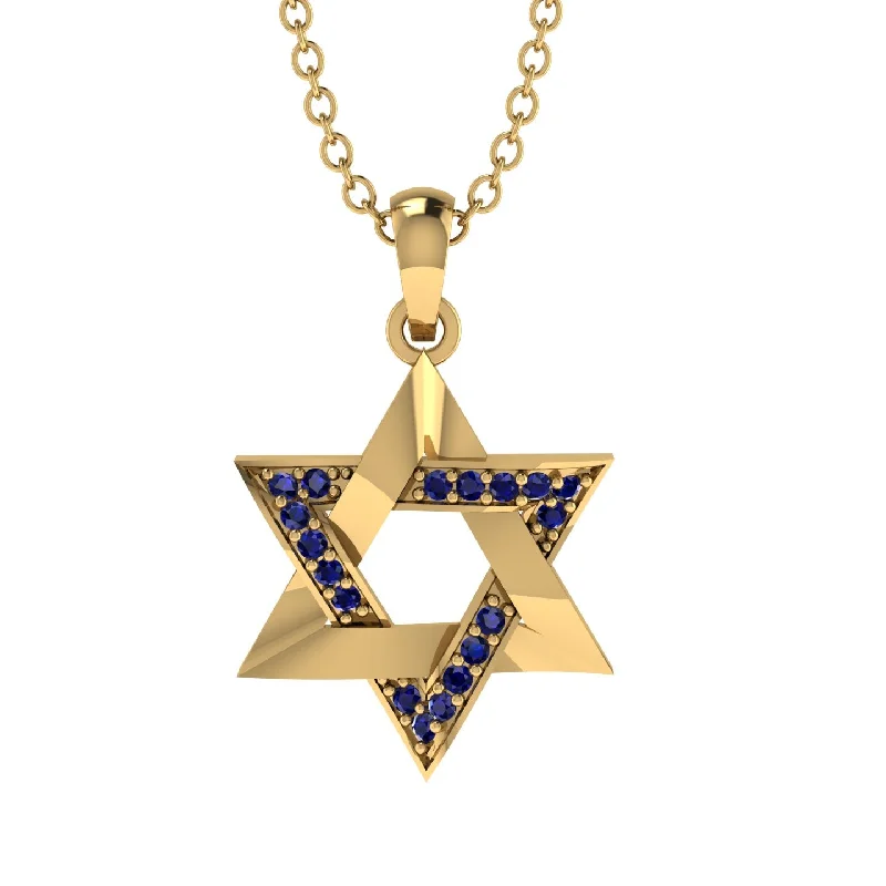 Jewish Symbol Gold Sapphire Necklace - David Star - Amos No. 13