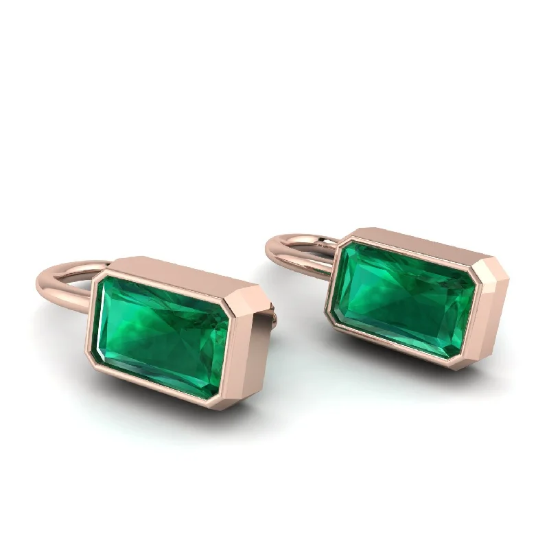 Artistic Stud Earrings For Casual Style-Bezel Emerald Emerald Earrings - Perla No. 5