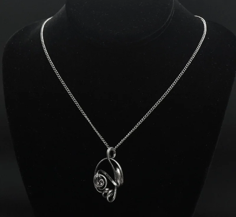 Vintage Handmade Bent Wire Abstract Pendant on Chain Necklace - 24"