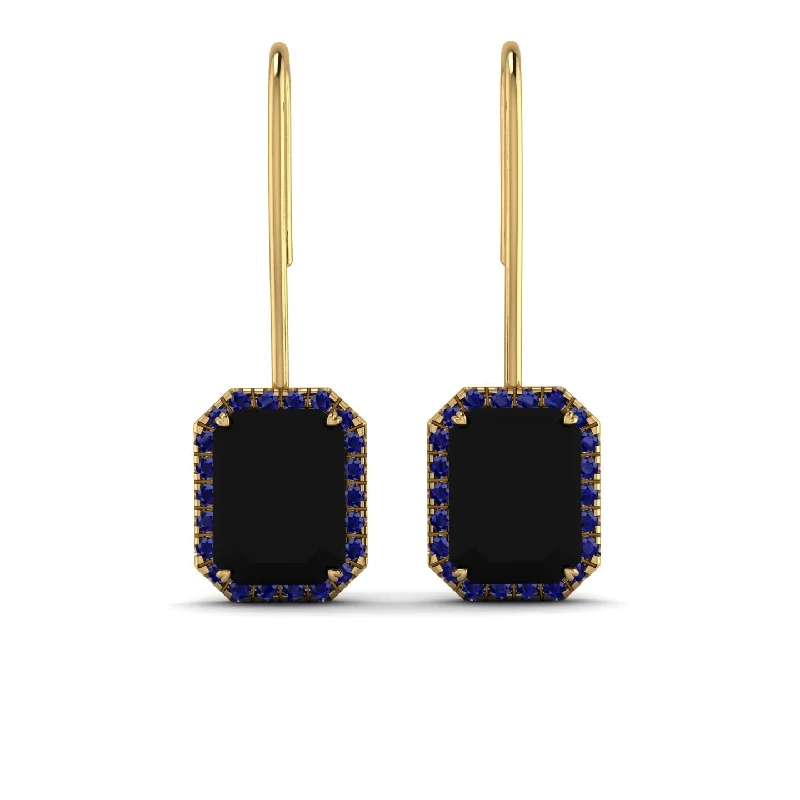 Artistic Gold Earrings For Creative Style-Halo Emerald Cut Black Diamond Earrings - Izabella No. 67