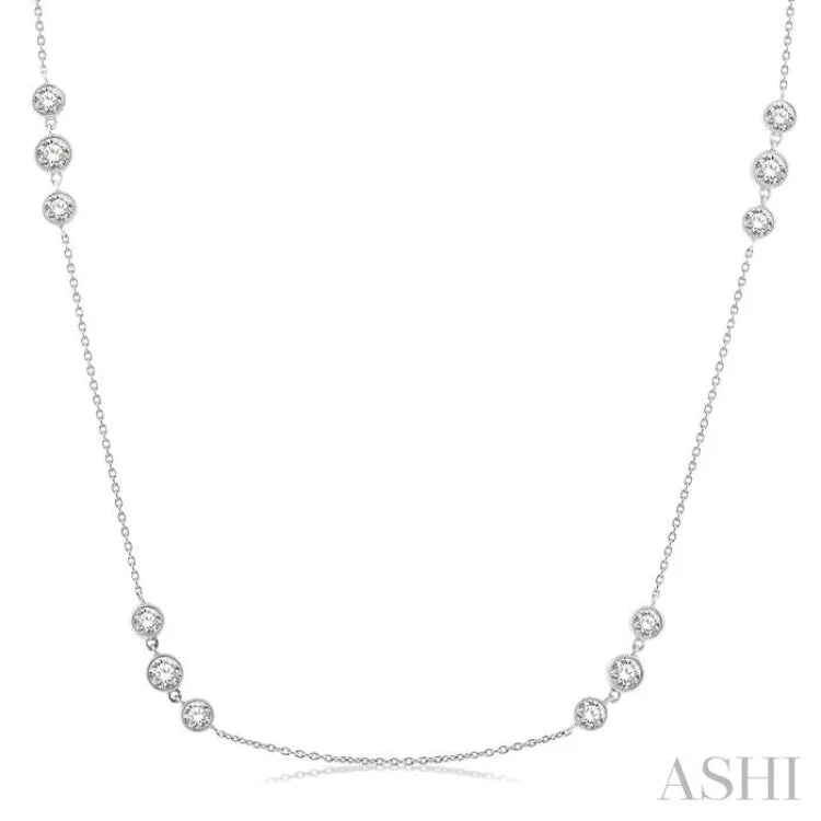 2 ctw Three Stone Bezel Set Round Cut Diamond Station Necklace in 14K White Gold