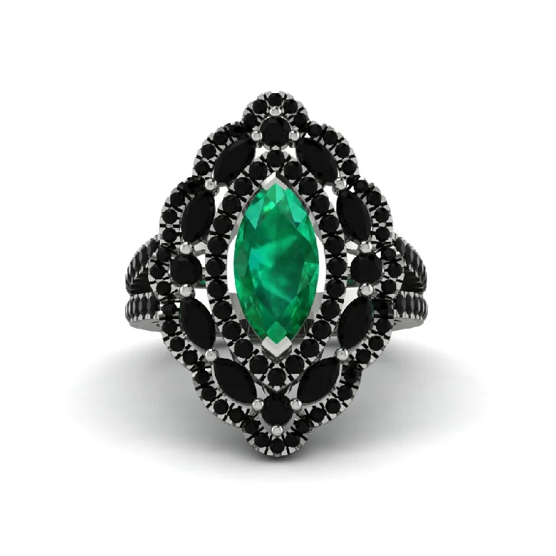 Beautiful Custom Engagement Rings For Brides-Emerald Three Layer Halo Marquise Ring - Destiny No. 36