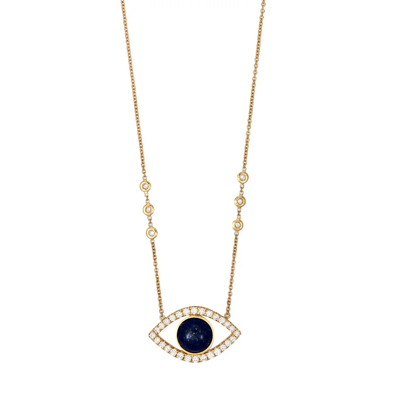 LARGE PAVE LAPIS CENTER OPEN EYE DIAMOND NECKLACE