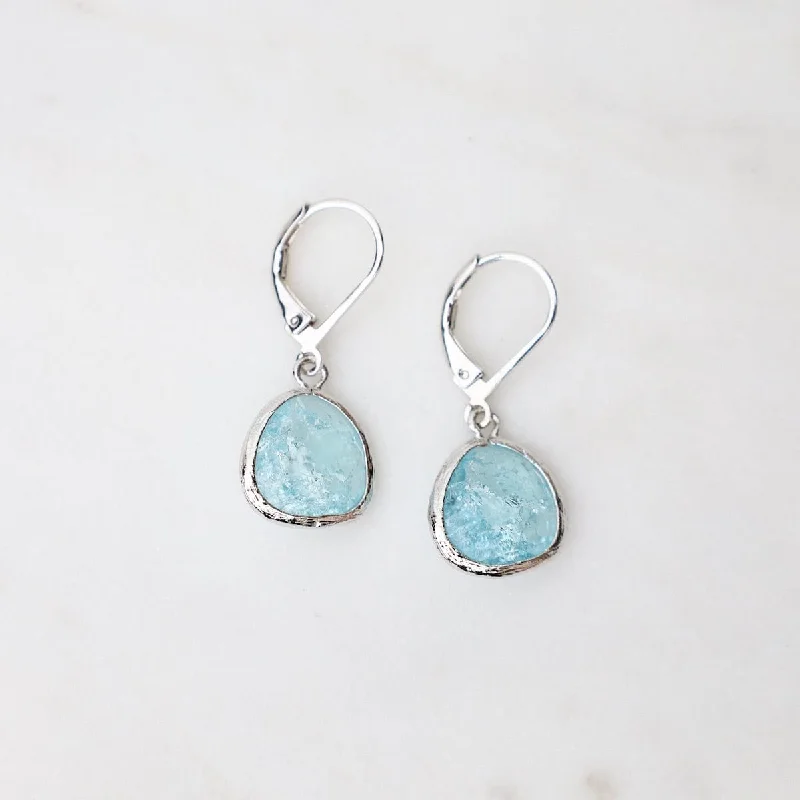 Geometric Earrings For Modern Fashion-Sterling Silver Aqua Rock Crystal Lever Back Earrings