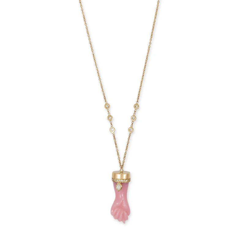 PAVE SOPHIA DIAMOND PINK OPAL FIGA NECKLACE