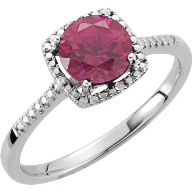 Unique Platinum Engagement Rings For Luxury Proposals-Sterling Silver Gemstone & .01 CTW Diamond Halo-Style Rings