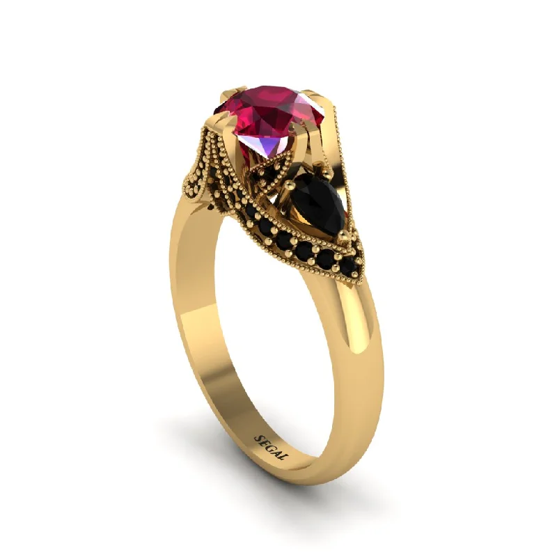 Timeless Gold Rings For Elegant Fashion-Ruby Vintage Round Cut Engagement Ring - Kali No. 40