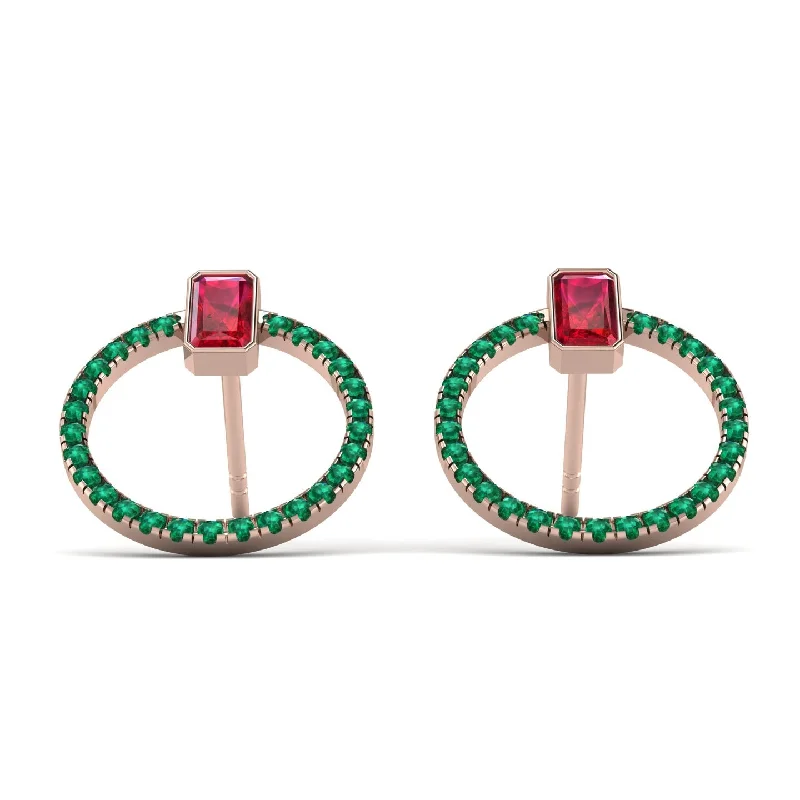 Affordable Earrings For Budget-Friendly Style-Emerald Cut Circle Ruby Earrings - Oaklyn No. 26