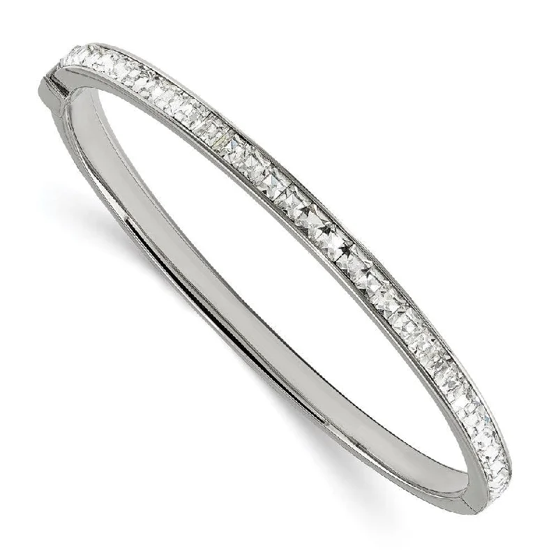 Stackable Bangles For Trendy Layered Looks-Stainless Steel Polished w/Preciosa Crystal Hinged Bangle