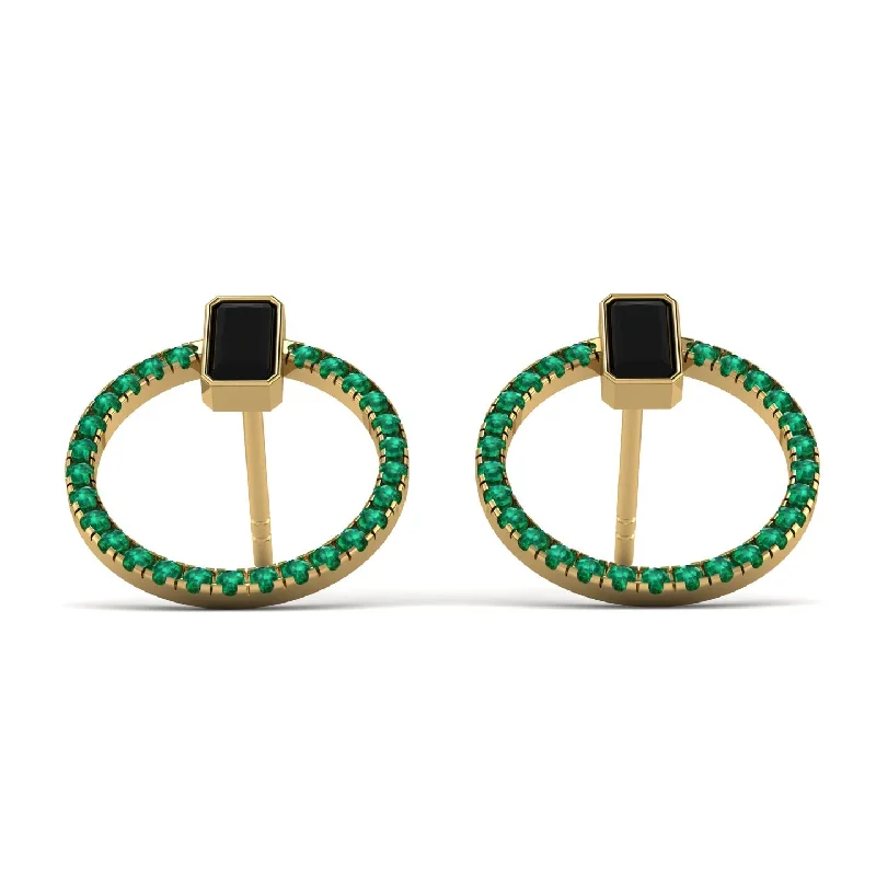 Trendy Beaded Earrings For Creative Fashion-Emerald Cut Circle Black Diamond Earrings - Oaklyn No. 22