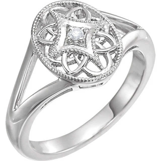 Timeless Platinum Wedding Rings For Lasting Love-Sterling Silver .025 CTW Diamond Oval Filigree Ring