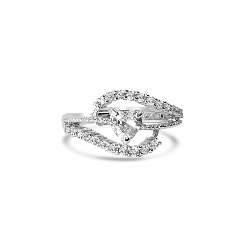 Custom Wedding Bands For Fashion-Forward Couples-Zarkan 925 Heart Shaped American Diamond Ring