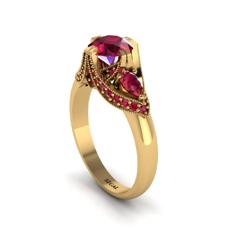 Custom Wedding Rings For Personalized Fashion-Ruby Vintage Round Cut Engagement Ring - Kali No. 55