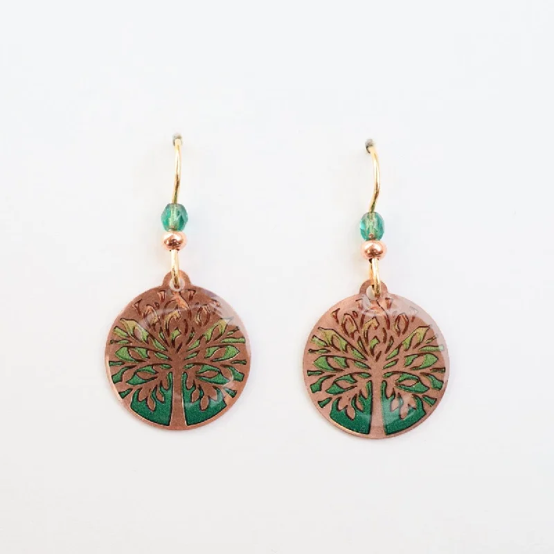 Elegant Pearl Earrings For Classy Fashion-Copper Green Ombre Tree Of Life Earrings